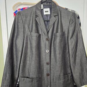 DKNY grey silk linen blazer jacket